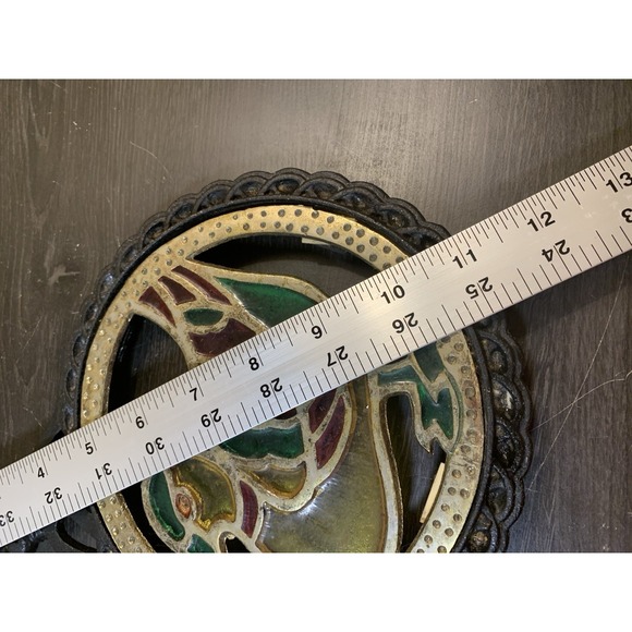 Vintage Cast Iron - Gold Trim - Stained Glass DUCK - 4 Footed Trivet 11"x7" Wall - Picture 9 of 9